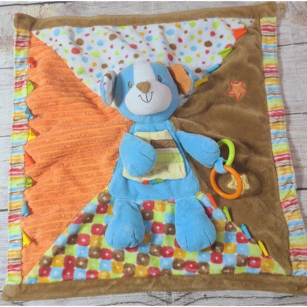 Douglas Baby Plush Puppy Lovey Security Blanket Rattle Teether Mirror Toy